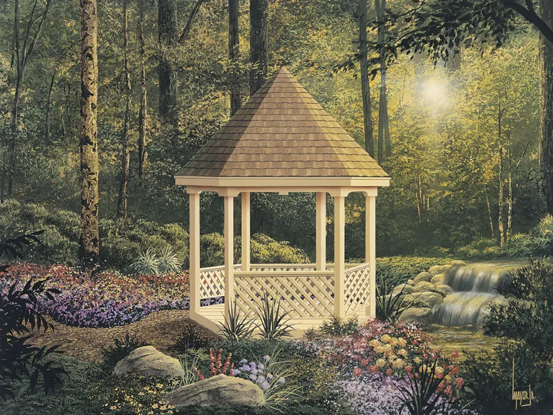 Country style six-sided gazebo is a great backyard addition with lots of charm