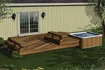 Two-level wood deck with built-in benches and space designed for a whirlpool spa