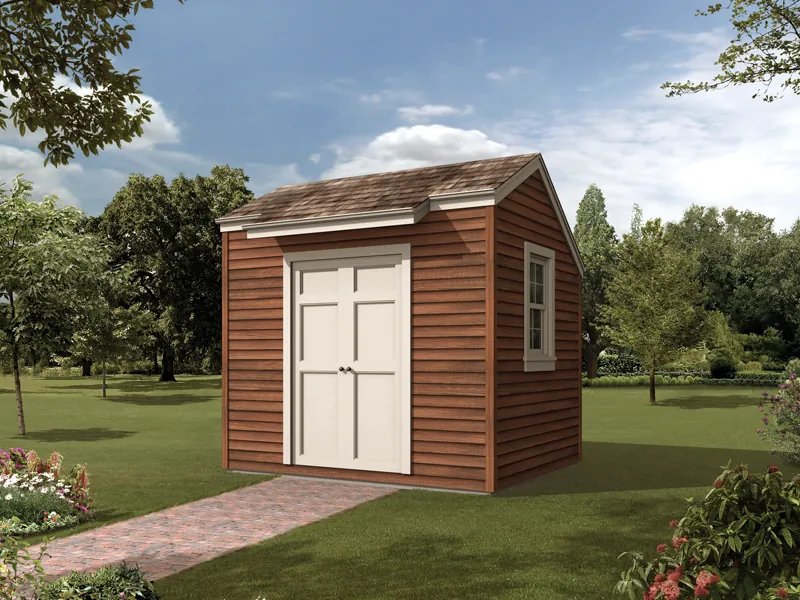 Tis salt box storage shed is a simple designt ahtw orks well with any home design