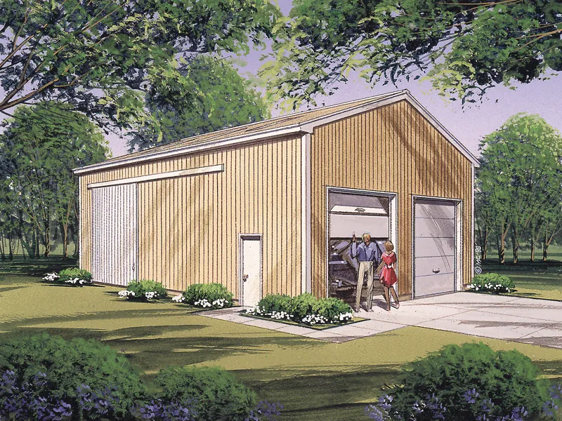 Pole-Building/Shop/Garage/ is a versatile structure with two front garage doors and sliding side doors