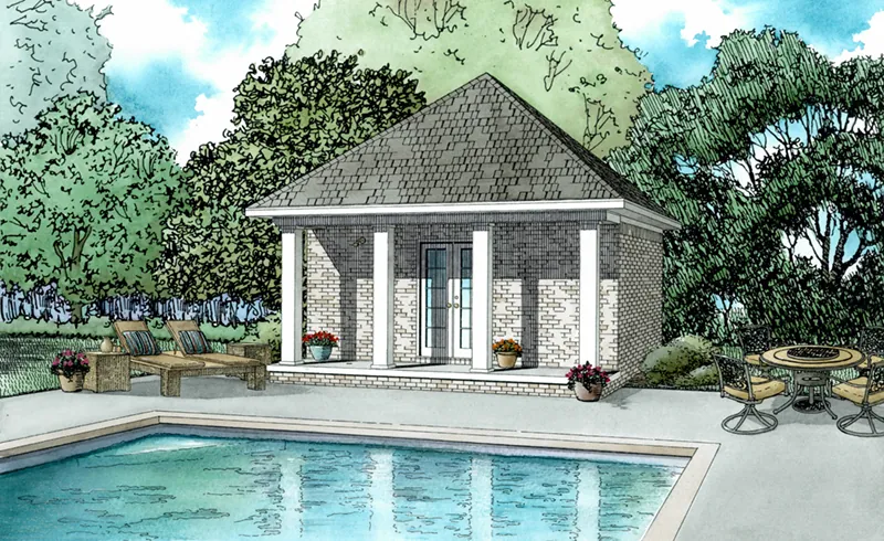 Building Plans Front of Home - Tilly Poolhouse 055D-1027 | House Plans and More