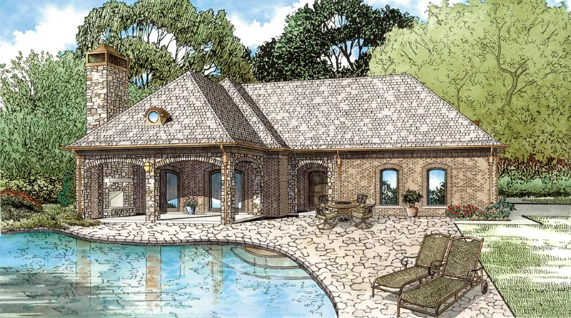 Traditional House Plan Front of Home - Cabana Cove Poolside Structure 055D-1029 | House Plans and More