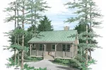 Rustic cabin style home has deep covered front porch for outdoor enjoyment