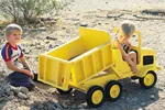 Children's wood dump truck toy painted yellow