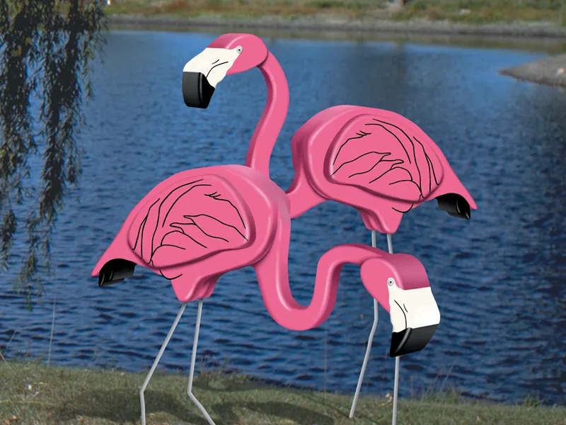 Big 3D flamingos are a fun statement for a tropical or coastal outdoor setting