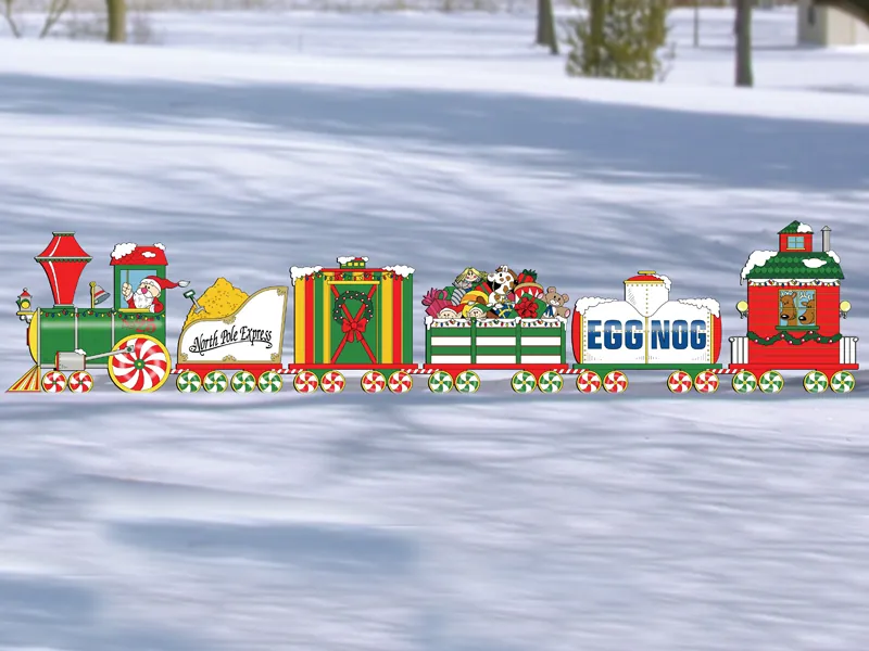 The North Pole express pattern features six different train cars that attach to become one large scene for Christmas
